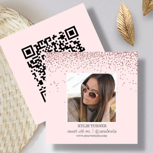Tarjeta De Visita Cuadrada Purpurina rosa de Rubor Código QR de los medios