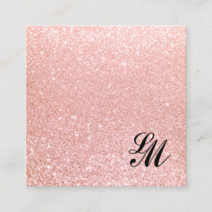 Tarjeta De Visita Cuadrada Purpurina rosa dulce monograma belleza