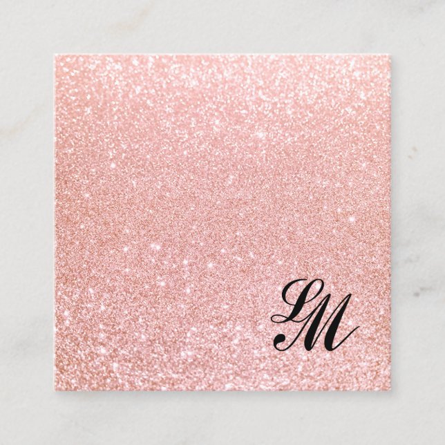 Tarjeta De Visita Cuadrada Purpurina rosa dulce monograma belleza (Anverso)