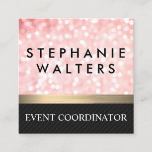 Tarjeta De Visita Cuadrada Purpurina rosa elegante   Barra dorada   Malla neg