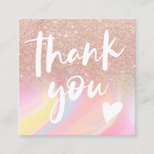 Tarjeta De Visita Cuadrada purpurina rosa moda arcoiris mármol pastel gracia