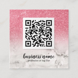 Tarjeta De Visita Cuadrada Purpurina rosa Ombre Cursiva CÓDIGO QR icono soci