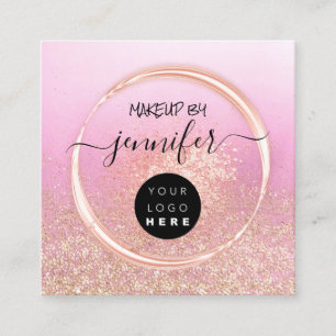 Tarjeta De Visita Cuadrada Purpurina rosa Rosa de artista con logotipo profes