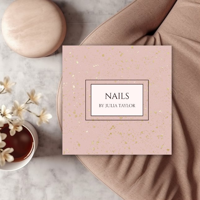 Tarjeta De Visita Cuadrada Purpurina Rosa Sencillo Salon Nail Salon Manicuris (Subido por el creador)