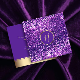 Tarjeta De Visita Cuadrada Purpurina Royal Gold y Purple de lujo elegante