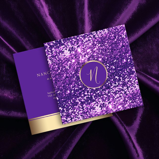 Tarjeta De Visita Cuadrada Purpurina Royal Gold y Purple de lujo elegante (Subido por el creador)