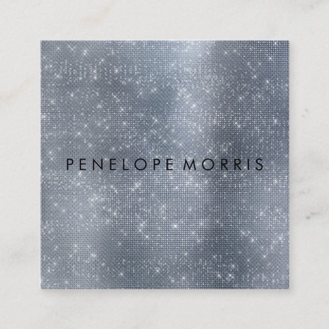 Tarjeta De Visita Cuadrada Purpurina Silver Sparkle Beaulist Stylist (Anverso)