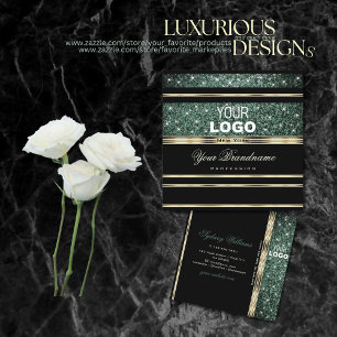 Tarjeta De Visita Cuadrada Purpurina verde de la Selva Negra de Oro Moderna a