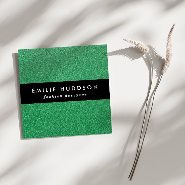 Tarjeta De Visita Cuadrada Purpurina verde, espárrago, fondo Purpurina (Subido por el creador)