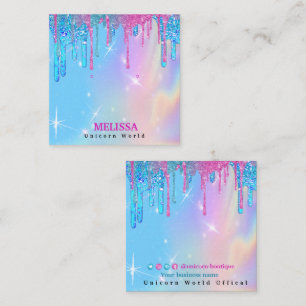Tarjeta De Visita Cuadrada Purpurinas holográficos de Unicornio mágico