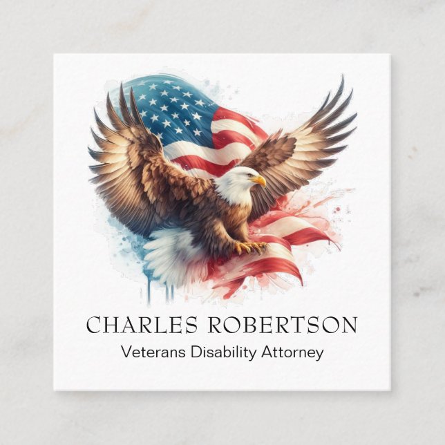 Tarjeta De Visita Cuadrada *~* QR AP16 Bandera Americana USA . Bald Eagle (Anverso)