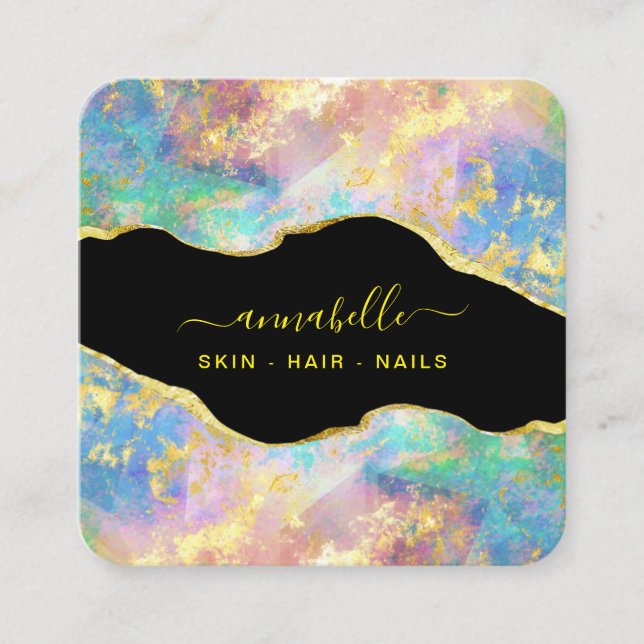 Tarjeta De Visita Cuadrada *~* QR - AP26 OPAL Purpurina de oro arcoiris etére (Anverso)