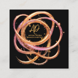 Tarjeta De Visita Cuadrada *~* QR AP65 Gold Rings Black Purpurina