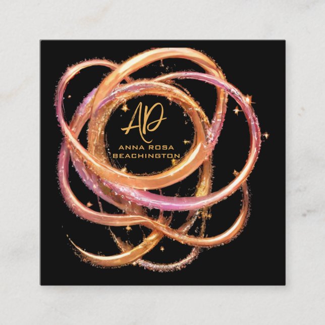 Tarjeta De Visita Cuadrada *~* QR AP65 Gold Rings Black Purpurina (Anverso)