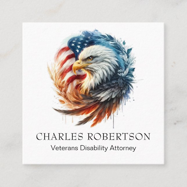 Tarjeta De Visita Cuadrada *~* QR Bandera americana Águila calva - AP16 (Anverso)