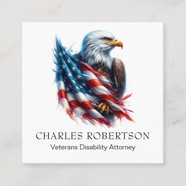 Tarjeta De Visita Cuadrada *~* QR Bandera estadounidense Águila calva AP16 (Anverso)