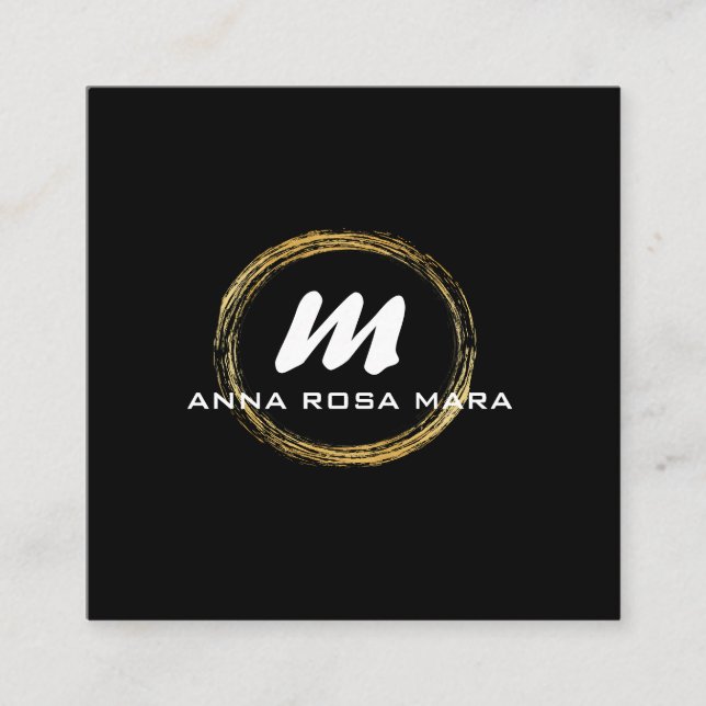 Tarjeta De Visita Cuadrada *~* QR Black Gold Dramatic Elegant AP65 (Anverso)