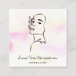 Tarjeta De Visita Cuadrada *~* QR Botánica Línea de Arte Diosa Verde