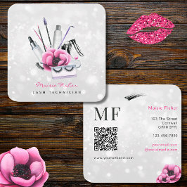 Tarjeta De Visita Cuadrada QR Code Bokeh Lash Technician, Eyelashes QR Code