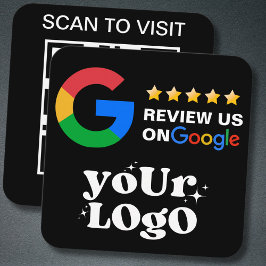 Tarjeta De Visita Cuadrada QR Code Business Logo Black Modern Google Review