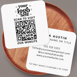 Tarjeta De Visita Cuadrada QR Code Business Logo Profesional Blanco Moderno