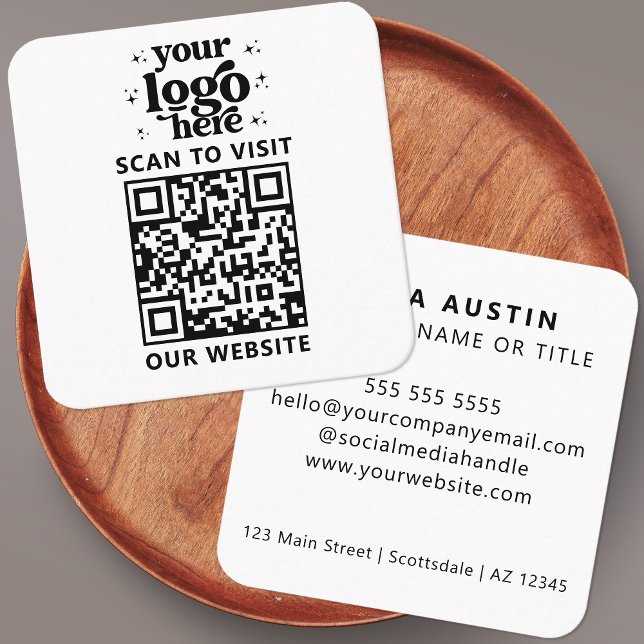 Tarjeta De Visita Cuadrada QR Code Business Logo Profesional Blanco Moderno (Subido por el creador)