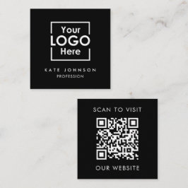 Tarjeta De Visita Cuadrada QR Code Business Logo Profesional Blanco Negro