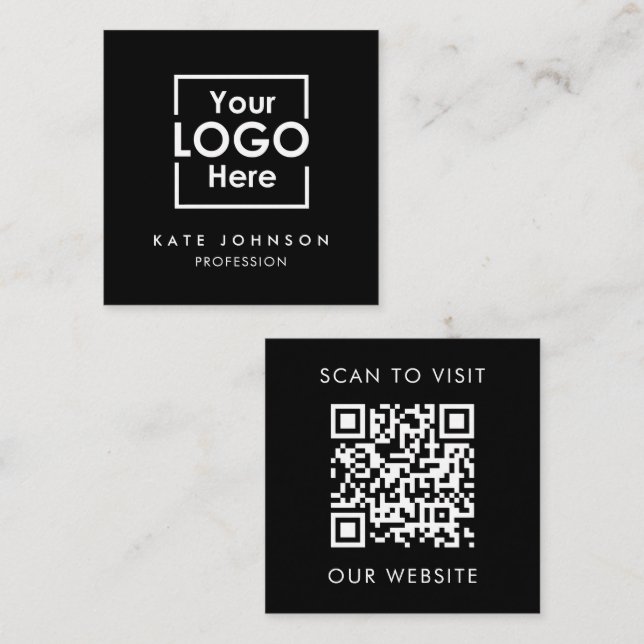 Tarjeta De Visita Cuadrada QR Code Business Logo Profesional Blanco Negro (Anverso / Reverso)