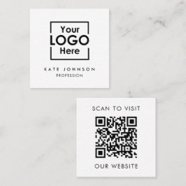 Tarjeta De Visita Cuadrada QR Code Business Logo Profesional Blanco Negro