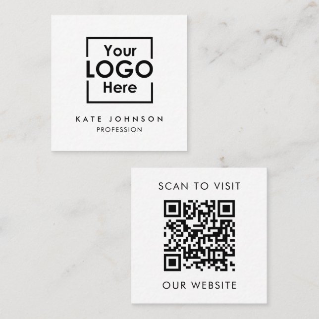 Tarjeta De Visita Cuadrada QR Code Business Logo Profesional Blanco Negro (Anverso / Reverso)