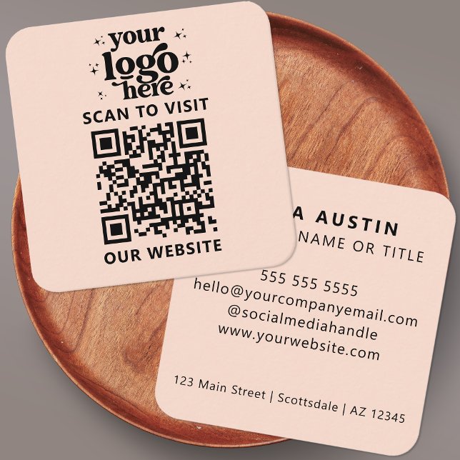 Tarjeta De Visita Cuadrada QR Code Business Logo Profesional de color rosa mo (Subido por el creador)