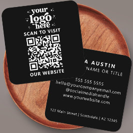 Tarjeta De Visita Cuadrada QR Code Business Logo Profesional Negro moderno