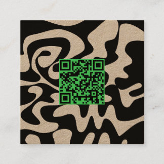 Tarjeta De Visita Cuadrada QR Code Kelly Green Retro Groovy Squiggles Kraft