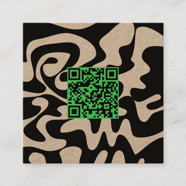 Tarjeta De Visita Cuadrada QR Code Kelly Green Retro Groovy Squiggles Kraft (Anverso)