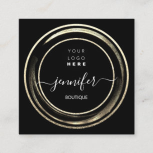 Tarjeta De Visita Cuadrada QR Code Logo Purpurina Gold Blac Shop Boutique
