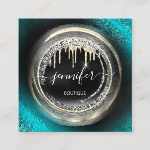 Tarjeta De Visita Cuadrada QR Code Logo Shop Black Gold Drimes Gris plateado