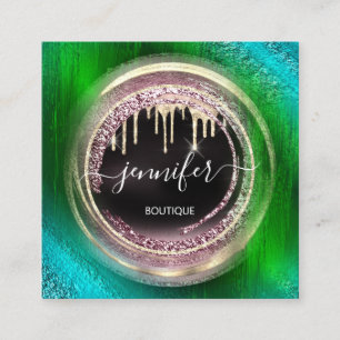 Tarjeta De Visita Cuadrada QR Code Logo Shop Black Gold Drits Moderno Único