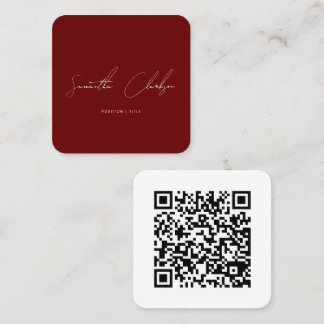 Tarjeta De Visita Cuadrada QR Code Minimalist Burgundy Handwritten Script