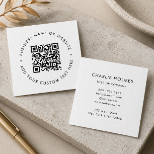 Tarjeta De Visita Cuadrada QR Code Modern Minimal Simple White Professional