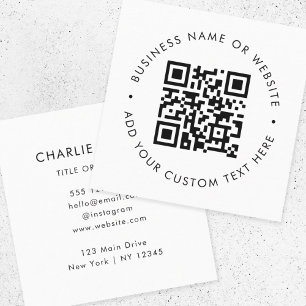 Tarjeta De Visita Cuadrada QR Code Modern Minimal Simple White Professional