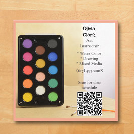 Tarjeta De Visita Cuadrada QR Code Peach Artist Tutor Educator Art teacher 