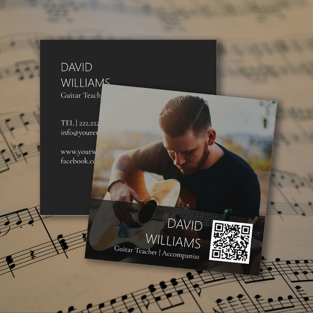 Tarjeta De Visita Cuadrada QR Code Photo Music Teacher Singer Songwriter (QR Code Photo Music Teacher Singer Songwriter Square Business Card)