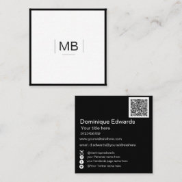 Tarjeta De Visita Cuadrada QR Code Professional White Black Social Media