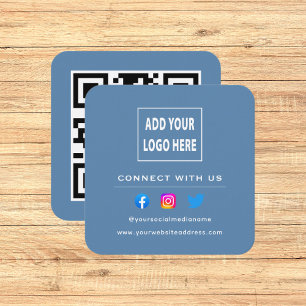 Tarjeta De Visita Cuadrada QR Código Dusty Blue Follow Scan Para Conectarse C