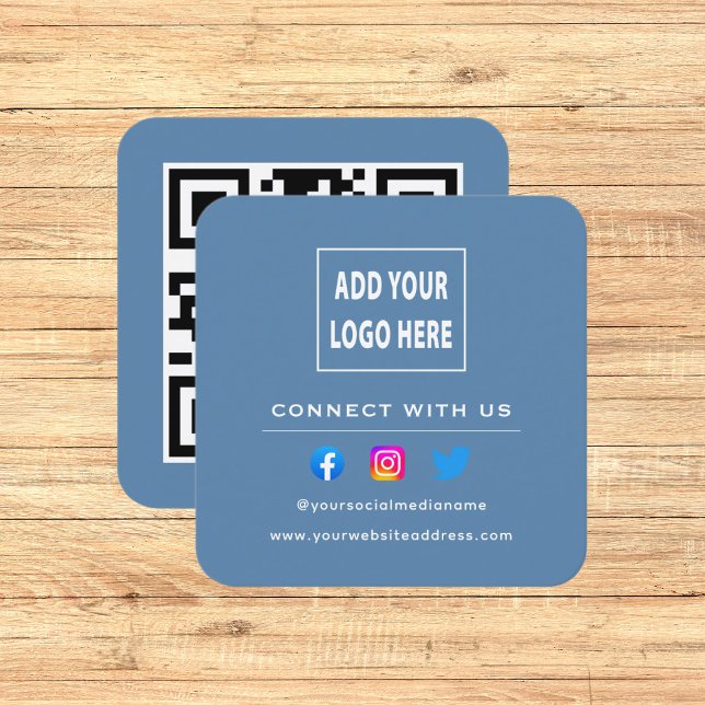 Tarjeta De Visita Cuadrada QR Código Dusty Blue Follow Scan Para Conectarse C (Subido por el creador)