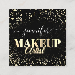 Tarjeta De Visita Cuadrada QR Código maquillaje artista oro Confetti negro