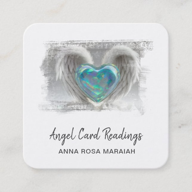 Tarjeta De Visita Cuadrada *~* QR Crystal Opal Heart Angel Wings AP78 (Anverso)