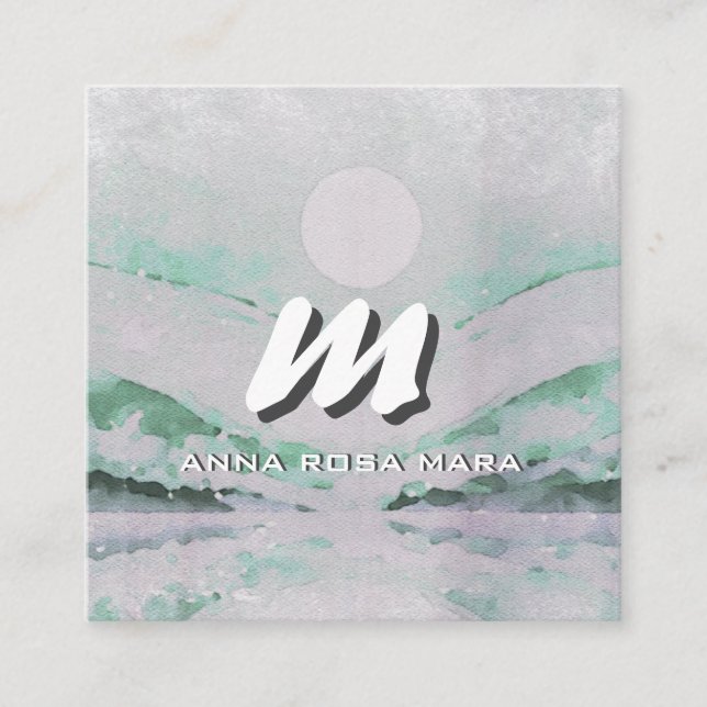 Tarjeta De Visita Cuadrada *~* QR Esmeralda Resumen Naturaleza de paisaje AP9 (Anverso)