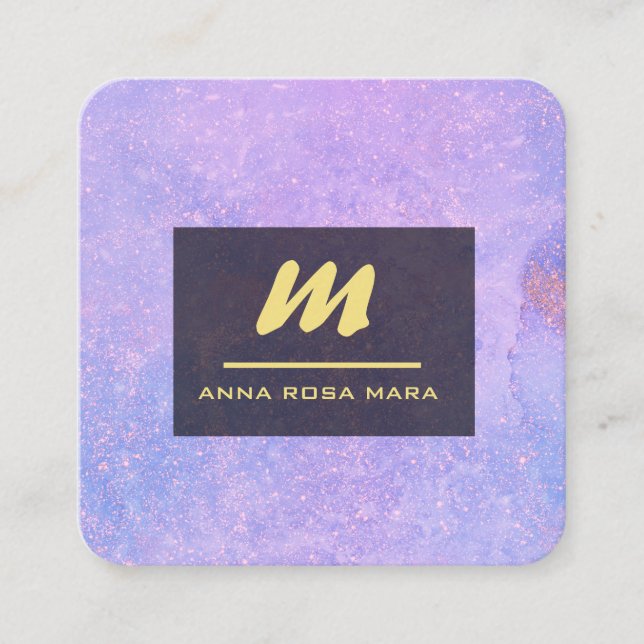 Tarjeta De Visita Cuadrada *~* QR Lavanda Lámina de oro blanco inicial AP65 (Anverso)