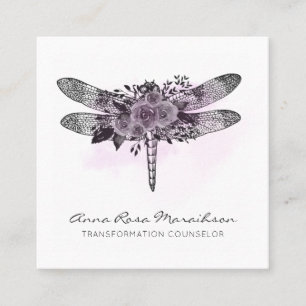 Tarjeta De Visita Cuadrada *~* QR LOGO Floral acuarela GRIS
